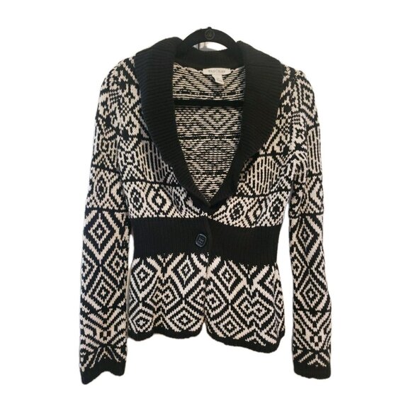 White House Black Market Sweater Cardigan WHBM Geometric Print Shawl Collar XS - Picture 1 of 12